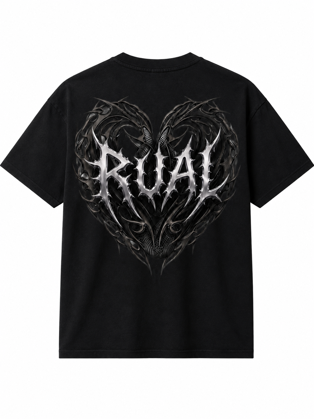 Oversized schwarzes Rave-Herz-T-Shirt